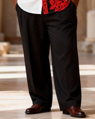 Big & Tall Men's Red And Black Ribbed Contrast Printed Short Sleeve Shirt Pants Set