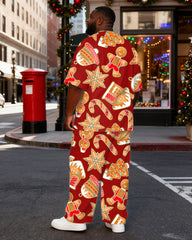 Big & Tall Men's Red Gingerbread Man Print T-Shirt Pants Set