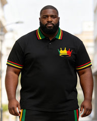 Big & Tall Men's Crown Print Red Yellow Green Contrast Print POLO Short Sleeve Shorts Set