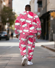 Big & Tall Men's Pink Christmas Hat Printed Crewneck Sweat Set