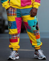 Big & Tall Men's Colorful Note Patchwork Printed Hoodie Set