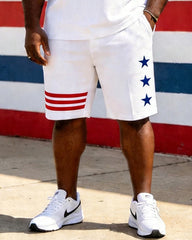 Big & Tall Men's American Flag Element Colorblock Print POLO Short Sleeve Shorts Set