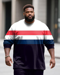 Big & Tall Men's Red Colorblock Stripe Printed Long Sleeve T-Shirt Pants Set