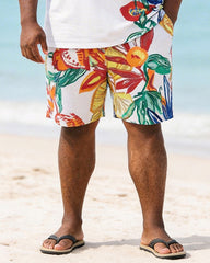 Big & Tall Men' Tropical Floral Print Round Neck Short Sleeve T-Shirt Shorts Set