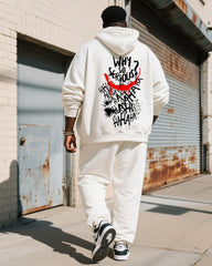 Big & Tall Men's White HA Graffiti Letter Print Hoodie Set