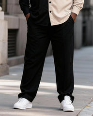 Big & Tall Men's Black Apricot Contrast Printed Long Sleeve Shirt Pants Set