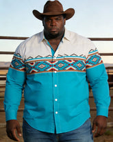Big & Tall Men's Western Denim Ethnic Print Long Sleeve Shirt