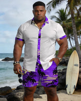 Big & Tall Men's Hawaiian Vacation Patchwork Features Printed Short Sleeve Shirt And Shorts Set