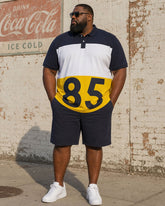 Big & Tall Men's Big Contrast Color Digital Printing Casual Business POLO Shirt Short Sleeve Shorts Set