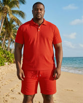 Big & Tall Men's Red Solid Color Casual Polo Shirt Short Sleeve Shorts Set