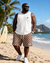 Big & Tall Men's Hawaiian Checkerboard Print Tank Shorts Set