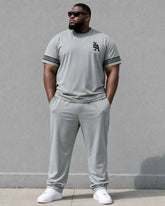 Big & Tall Men's Grey Simple Casual Walking Short-sleeved T-shirt Pants Set