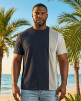 Big & Tall Men's Simple Casual Dark Blue & Grey & White Contrast Short Sleeve T-Shirt