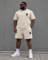 Big & Tall Men's Apricot Simple Casual Daily Travel Home Chest Letter Printed Short Sleeve T-shirt Shorts Set