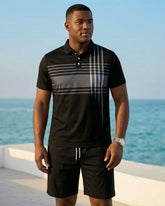 Big & Tall Men's Business Leisure Vacation Black POLO Short Sleeve Shorts Set