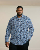 Men's Plus Size Paisley Business Casual Wrinkle Blue Long Sleeve Shirt