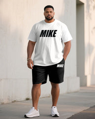 Men's Large Size Simple Black & White Label Printed Short Sleeve T-Shirt Shorts Set