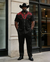 Big & Tall Men's Western Denim Positioning Printed Short-sleeved Shirt Pants Set