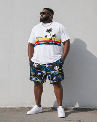 Big & Tall Men's Hawaiian Holiday Rainbow Brown Tree Print T-Shirt Shorts Set