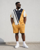 Big & Tall Men's Summer Casual Daily Irregular Contrast Polo Shirt Short Sleeve Shorts Set