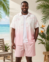 Big & Tall Men's Pink Gradient Coconut Print Button Short Sleeve Shirt Shorts Set