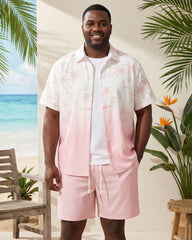 Big & Tall Men's Pink Gradient Coconut Print Button Short Sleeve Shirt Shorts Set
