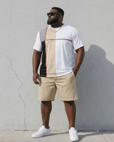 Big & Tall Men's Holiday Leisure Daily Simple Features Contrast Color Design Short Sleeve T-Shirt Shorts Set