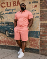 Big & Tall Men's Simple Daily Door Tube Feature Design Contrast Color Small POLO Short-sleeved Shirt Shorts Set