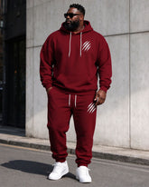 Large Size Men's Autumn And Winter Warm Contrast Red Simple Letter Printed Hoodie Sweatpants Set
