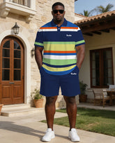 Business Casual Contrast Striped Polo Shirt Set Large Size Men