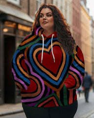 Women's Plus Casual Colorblock Heart Print Long-sleeved Hoodie