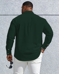 Men's Plus Size Casual Holiday White & Green Geometric Gentleman Wrinkle-Reproof New Lapel Long Sleeve Shirt