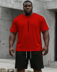 Big & Tall Men's Daily Travel Leisure Party Red & Black Short Sleeve T-Shirt Shorts Set
