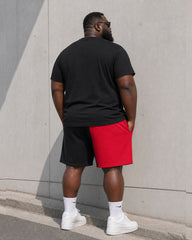 Big & Tall Men's Black And Red Patchwork Chest Logo Print T-Shirt And Shorts Set