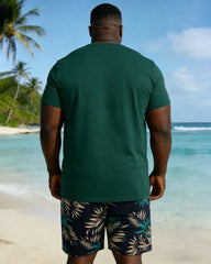 Big & Tall Men's Hawaiian Holiday Leisure Chest Small Printed Short Sleeve T-Shirt Shorts Set
