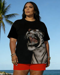 Big & Tall Spring And Summer New Valentine's Day Dating Party Party Holiday 3D Tiger Pattern Printed Crewneck Short Sleeve T-Shirt Shorts Set Couple Dress