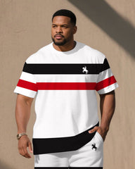 Big & Tall Men's Simple Casual Thick Striped Stitching T-Shirt Shorts Set
