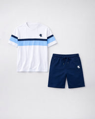 Big & Tall Men's White Simple Casual Contrast Small Label Printed Short Sleeve T-Shirt Shorts Set