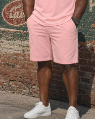 Big & Tall Men's Casual Fashion Holiday Pink Short Sleeve Polo Shirt Shorts Set