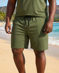 Hawaii Holiday Daily Small Coconut Tree Silhouette Print Army Green Vest Shorts Set Large Size Men