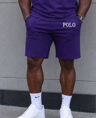 Big & Tall Men's Simple Daily Leisure Travel Vacation Purple POLO Shirt Short Sleeve Shorts Set