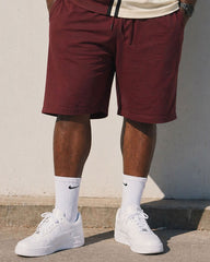 Big & Tall Men’s Red & Khaki Contrasting Color Simple Chest-Printed Polo Shirt And Short-Sleeve Shorts Set