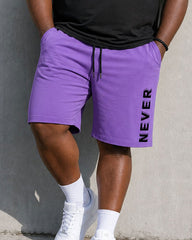 Big & Tall Men's Black & Purple Simple Letter Slogan Chest Printed Short-sleeved T-shirt Shorts Set