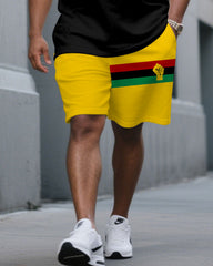 Big & Tall Men' Contrast Coarse Stripes Commemorate Ancestor Freedom/Equality June Day Short Sleeve T-Shirt Shorts Set