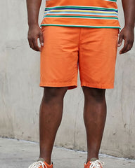 Big & Tall Men's Orange Summer Business Casual Polo Shirt Short Sleeve Shorts Set