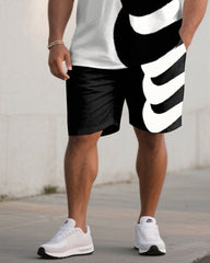 Men's Large Size Exaggerated Sports Print Short-sleeved T-shirt Shorts Set