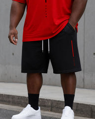 Big & Tall Men's Daily Travel Leisure Party Red & Black Short Sleeve T-Shirt Shorts Set