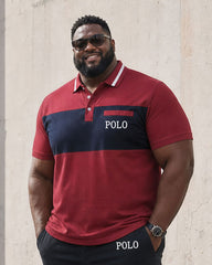 Big & Tall Men's Dark Red & Black Business Travel Casual POLO Shirt Short Sleeve Shorts Set