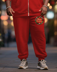 Big & Tall Men's Merry Christmas Letter Print Cardigan Hoodie Suit