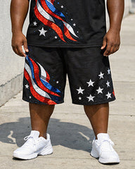 Big & Tall Men's American Flag Eagle Star Print Round Neck Short Sleeve T-Shirt Shorts Set